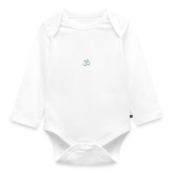 om chakra yoga mint white mandala - Organic Longsleeve Baby Bodysuit - white - Front