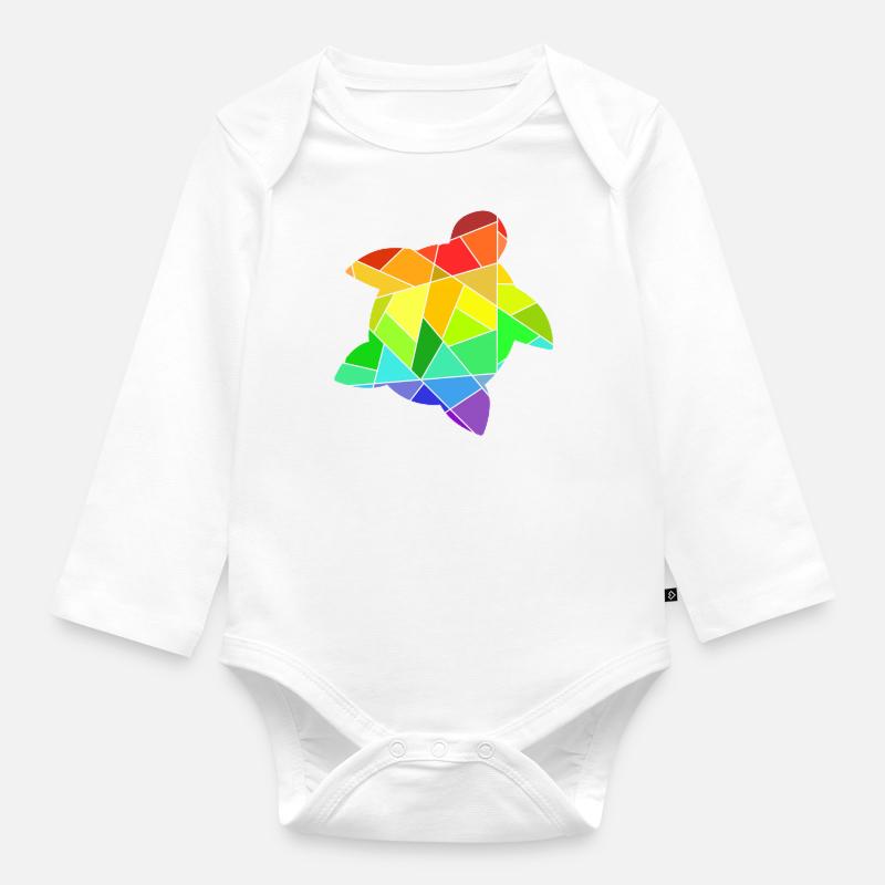 Rainbow Geometric Figures Turtle - Organic Longsleeve Baby Bodysuit - white