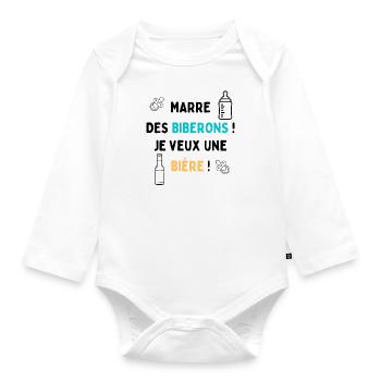 marre des biberons - Body Bébé bio manches longues - blanc - Devant