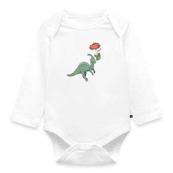doux dinosaure avec fleur - Body Bébé bio manches longues - blanc - Devant