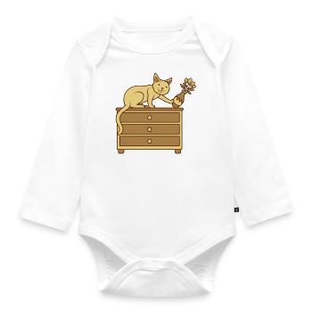Cat knocks over flower vase - Organic Longsleeve Baby Bodysuit - white - Front