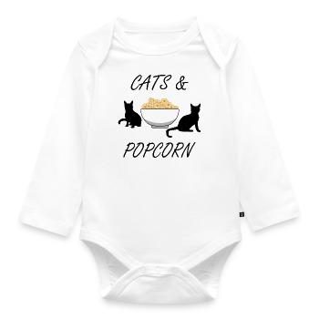 Popcorn und Katzen Cute Kitty Pop Corn Essen - Baby Bio-Langarm-Body - Weiß - Vorne