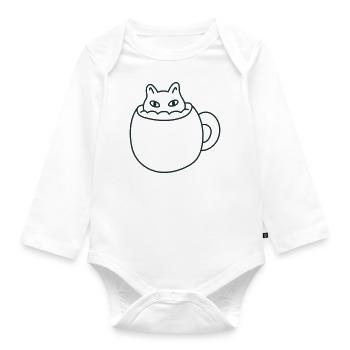 Süße kleine Katze in einem Becher - Baby Bio-Langarm-Body - Weiß - Vorne
