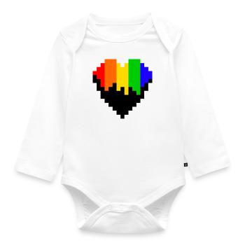 Pixel Art cœur coloré - Body Bébé bio manches longues - blanc - Devant