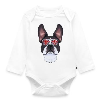Boston Terrier UK Lunettes de soleil I Drapeau anglais I - Body Bébé bio manches longues - blanc - Devant