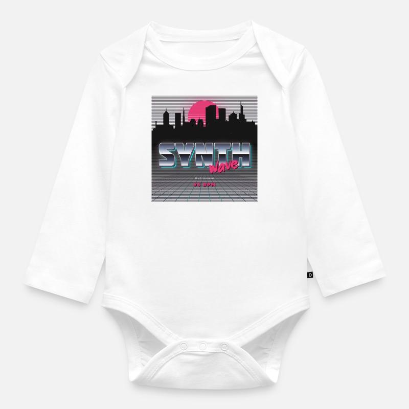 Synthwave - Baby Bio-Langarm-Body - Weiß