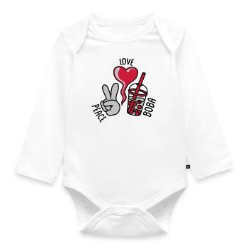 Devise Paix Amour Boba - Body Bébé bio manches longues - blanc - Devant