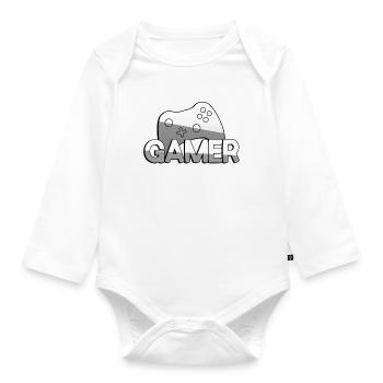 GAMER + Controller - Gaming - Baby Bio-Langarm-Body - Weiß - Vorne