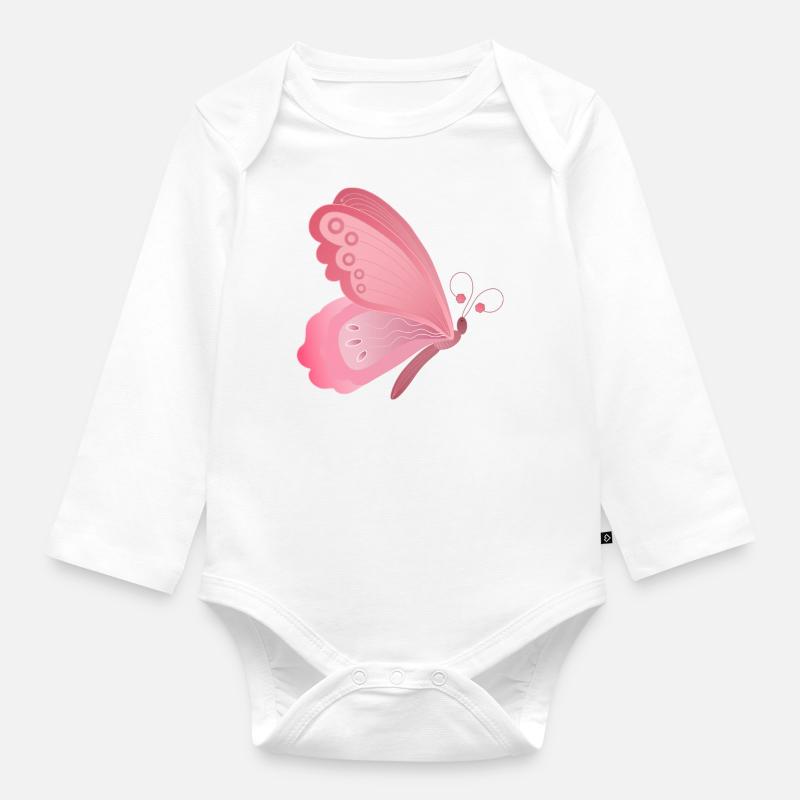 papillon rose - Body Bébé bio manches longues - blanc