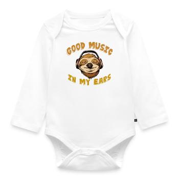 music in my ears - Organic Longsleeve Baby Bodysuit - white - Front