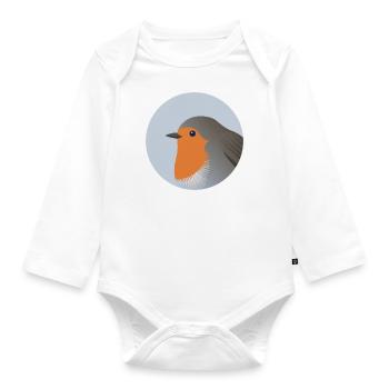 Robin oiseau Portrait impression/Illustration - Body Bébé bio manches longues - blanc - Devant