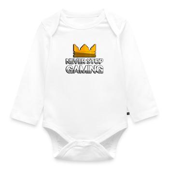 NEVER STOP GAMING + King Crown - Gaming - Organic Longsleeve Baby Bodysuit - white - Front