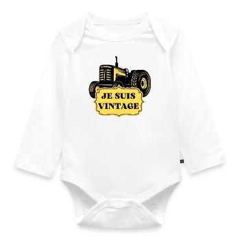 Je suis vintage - Tracteur Agriculteur - Body Bébé bio manches longues - blanc - Devant