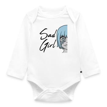 Sad Girl face crying - Organic Longsleeve Baby Bodysuit - white - Front