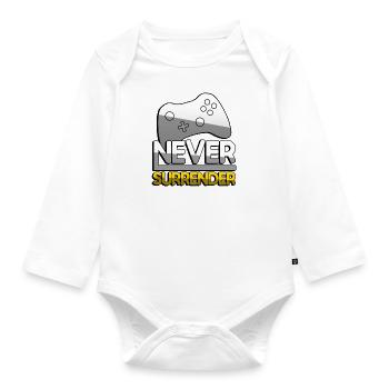 NEVER SURRENDER (Gelb) + Controller - Gaming - Baby Bio-Langarm-Body - Weiß - Vorne