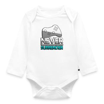 NEVER SURRENDER (Türkis) + Controller - Gaming - Baby Bio-Langarm-Body - Weiß - Vorne
