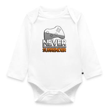 NEVER SURRENDER (Orange) + Controller - Gaming - Baby Bio-Langarm-Body - Weiß - Vorne