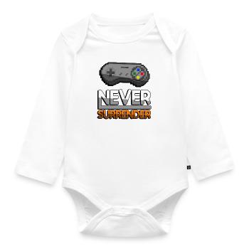 NEVER SURRENDER (Orange)+ SNES Controller - Gaming - Baby Bio-Langarm-Body - Weiß - Vorne