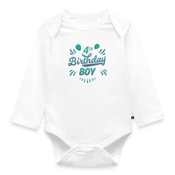 Birthday boy 4th - Organic Longsleeve Baby Bodysuit - white - Front