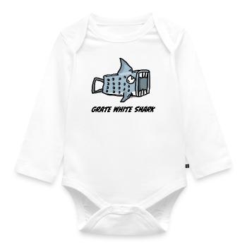 Grate White Shark – animal print - Baby Bio-Langarm-Body - Weiß - Vorne
