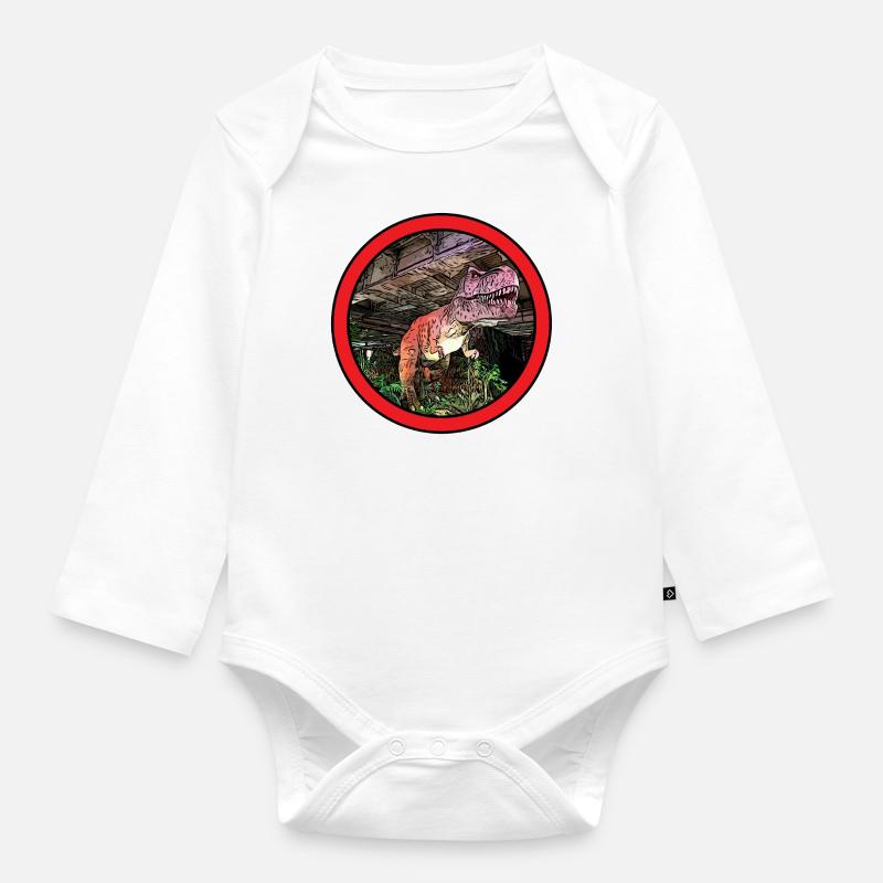 T-Rex - Baby Bio-Langarm-Body - Weiß