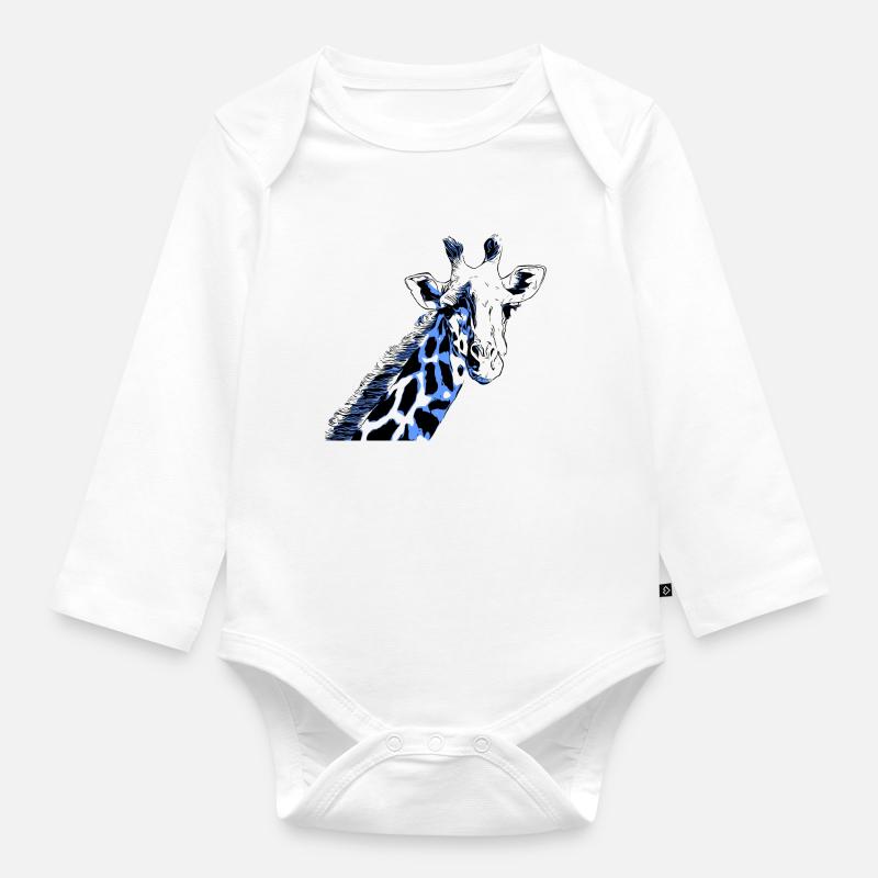 Portrait girafe - Body Bébé bio manches longues - blanc