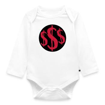 Rich 3 Dollar Sign - Organic Longsleeve Baby Bodysuit - white - Front