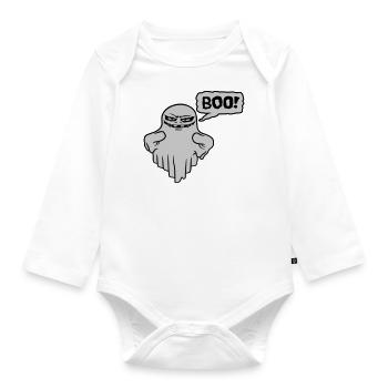 Boo Speech Bubble Evil Spirit - Organic Longsleeve Baby Bodysuit - white - Front