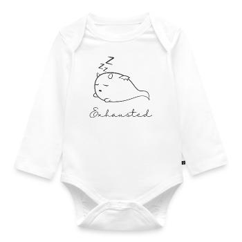 Erschöpft - fertig - Baby Bio-Langarm-Body - Weiß - Vorne
