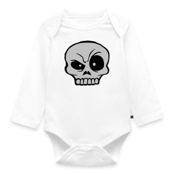 Skeptical facial expression skull skeleton - Organic Longsleeve Baby Bodysuit - white - Front