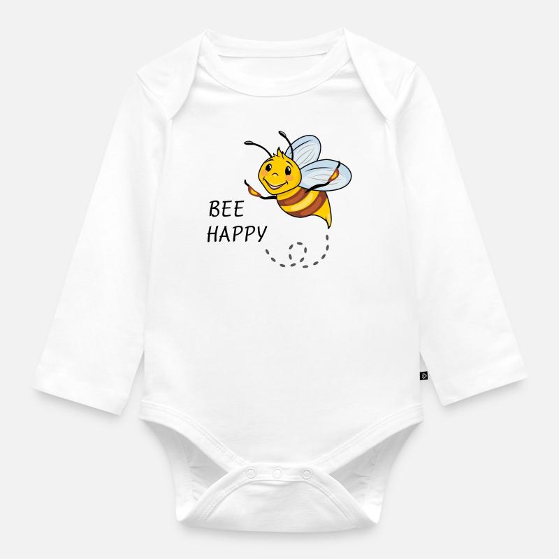 Abeille heureuse. Dessin de bande dessinée - Body Bébé bio manches longues - blanc