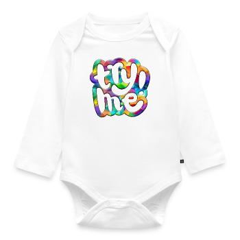Try me try me funny cute graffitti humor retro - Organic Longsleeve Baby Bodysuit - white - Front