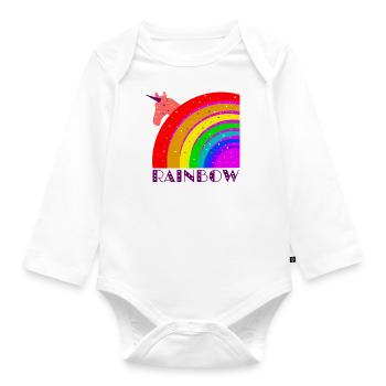 Regenbogen mit Einhorn - Baby Bio-Langarm-Body - Weiß - Vorne
