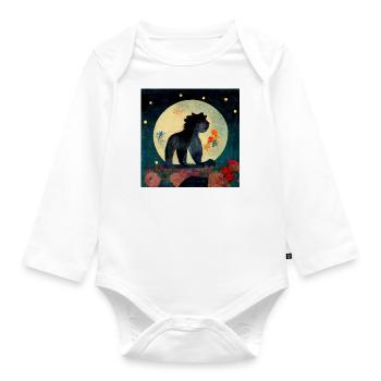 little lion in the moonlight - Organic Longsleeve Baby Bodysuit - white - Front