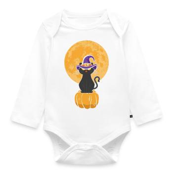 Halloween Katze Hexe - Baby Bio-Langarm-Body - Weiß - Vorne