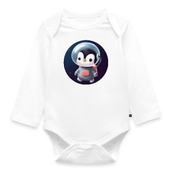 Astronaute pingouin mignon dans l’espace - Body Bébé bio manches longues - blanc - Devant