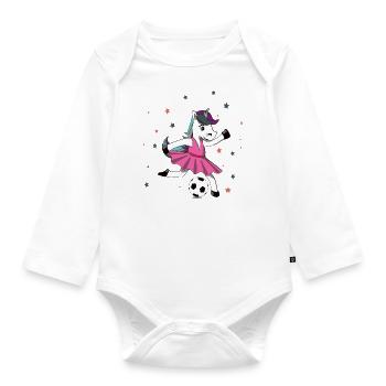 Unicorn joue au football UNICORN soccer sports de ballon - Body Bébé bio manches longues - blanc - Devant