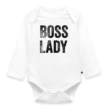 funny boss Saying - Organic Longsleeve Baby Bodysuit - white - Front