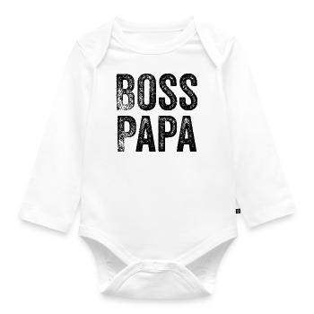 funny boss Saying - Organic Longsleeve Baby Bodysuit - white - Front