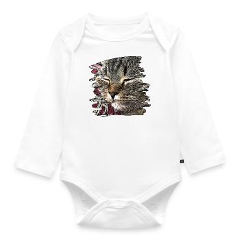 Katzengesicht 6 - Baby Bio-Langarm-Body - Weiß - Vorne