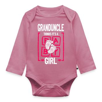 Granduncle Thinks It's a Girl Gender Reveal Funny - Organic Longsleeve Baby Bodysuit - mauve - Front