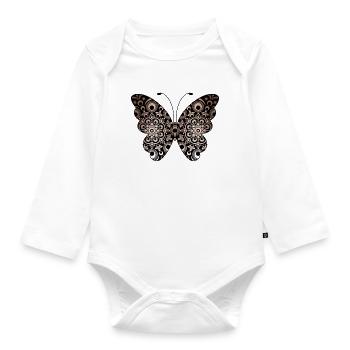 Golden Butterfly Mandala Design - Organic Longsleeve Baby Bodysuit - white - Front