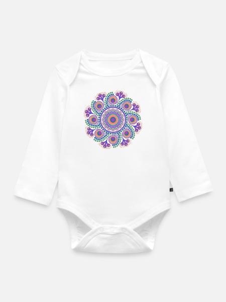 Rainbow Dot Mandala - Baby Bio-Langarm-Body - Weiß