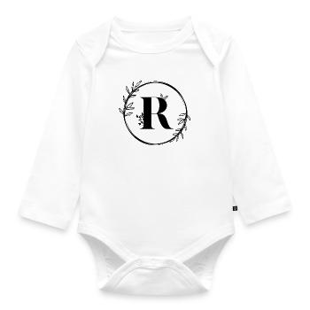 Letter R Floral - Organic Longsleeve Baby Bodysuit - white - Front