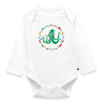 funny octopus in the colorful fish circle - Organic Longsleeve Baby Bodysuit - white - Front