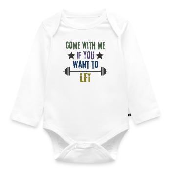Come With Me If You Want To Lift - Organic Longsleeve Baby Bodysuit - white - Front