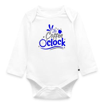 It's Coffee o clock Kaffee Uhr Uhrzeit - Baby Bio-Langarm-Body - Weiß - Vorne