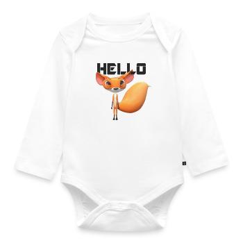 Hello Fox Welcome Animal Stuffed Animal - Organic Longsleeve Baby Bodysuit - white - Front