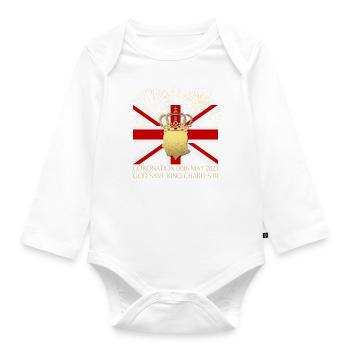 British King Coronation Charles England Flag - Organic Longsleeve Baby Bodysuit - white - Front