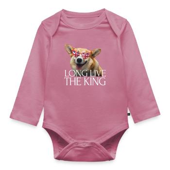 British King Coronation Charles England Flag - Organic Longsleeve Baby Bodysuit - mauve - Front